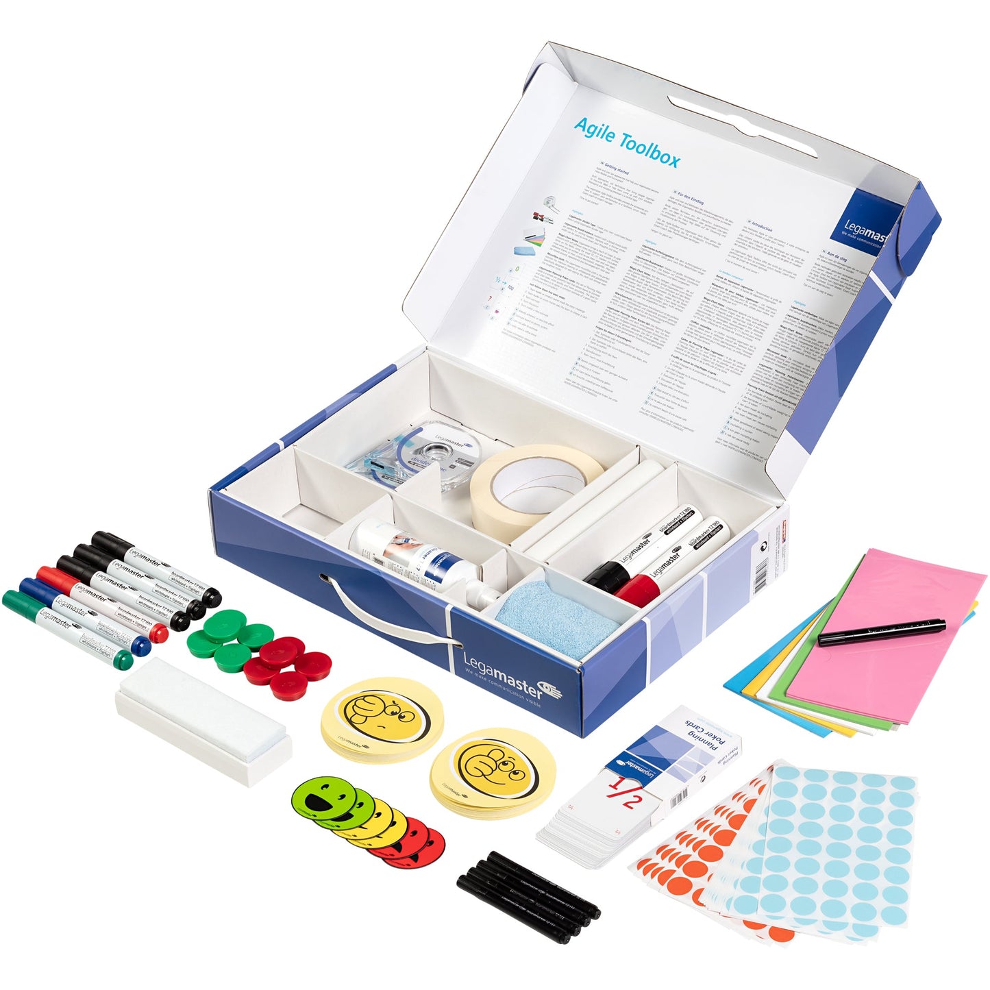 Legamaster Moderationsbox Agile Toolbox 39 x 27 x 67 cm (B x H x T) Karton blau
