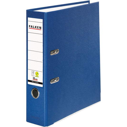 Falken Ordner Color Vegan 80mm DIN A4 Rückenschild: einsteckbar mit Schlitzen Werkstoff: Pappe Material außen: Polypropylen Material innen: Papier blau