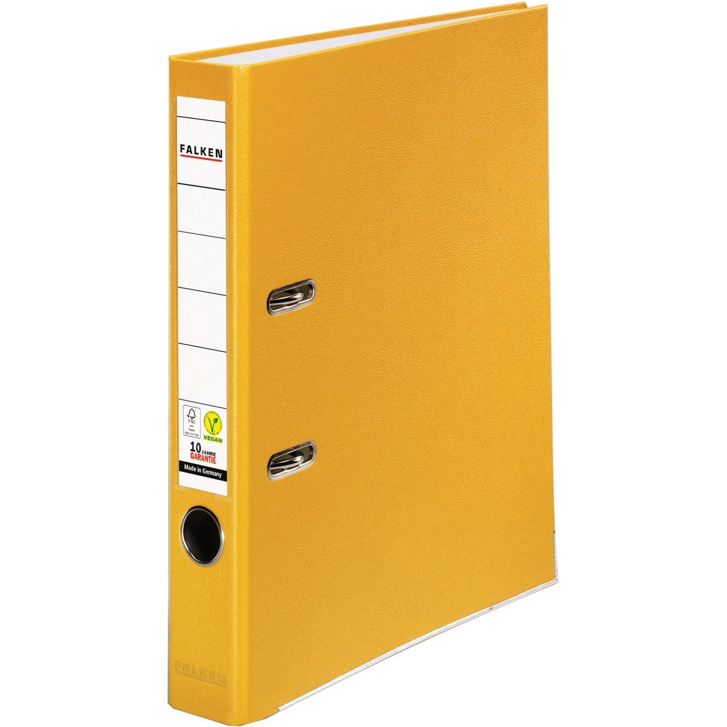 Falken Ordner Color Vegan 50mm DIN A4 Rückenschild: einsteckbar mit Schlitzen Werkstoff: Pappe Material außen: Polypropylen Material innen: Papier gelb