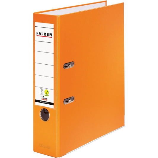 Falken Ordner Color Vegan 80mm DIN A4 Rückenschild: einsteckbar mit Schlitzen Werkstoff: Pappe Material außen: Polypropylen Material innen: Papier orange