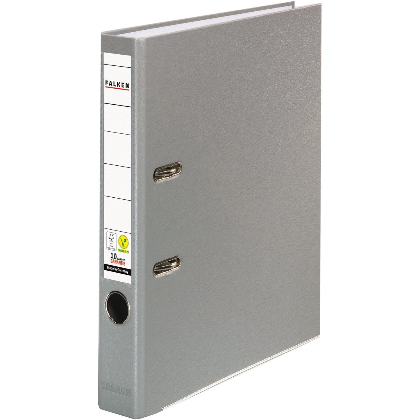 Falken Ordner Color Vegan 50mm DIN A4 Rückenschild: einsteckbar mit Schlitzen Werkstoff: Pappe Material außen: Polypropylen Material innen: Papier grau