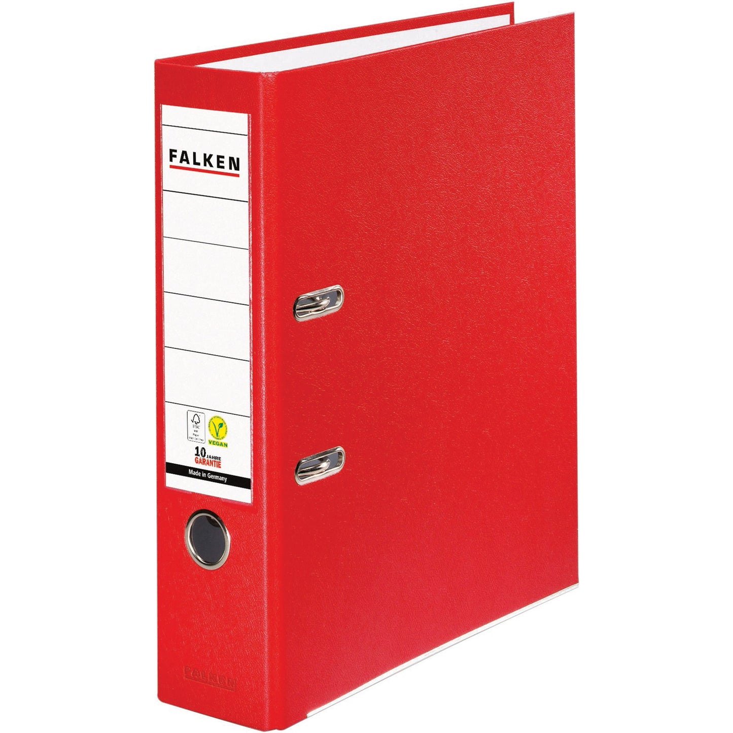 Falken Ordner Color Vegan 80mm DIN A4 Rückenschild: einsteckbar mit Schlitzen Werkstoff: Pappe Material außen: Polypropylen Material innen: Papier rot