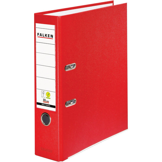 Falken Ordner Color Vegan 80mm DIN A4 Rückenschild: einsteckbar mit Schlitzen Werkstoff: Pappe Material außen: Polypropylen Material innen: Papier rot