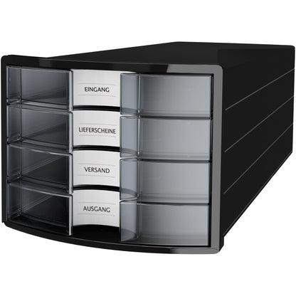 HAN Schubladenbox IMPULS 4 Schubladen DIN A4, DIN C4 Polystyrol Gehäusefarbe: schwarz Farbe der Schublade: klar transluzent