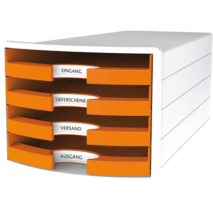 HAN Schubladenbox IMPULS 4 Schubladen DIN A4, DIN C4 Polystyrol Gehäusefarbe: weiß Farbe der Schublade: Trend Colour orange