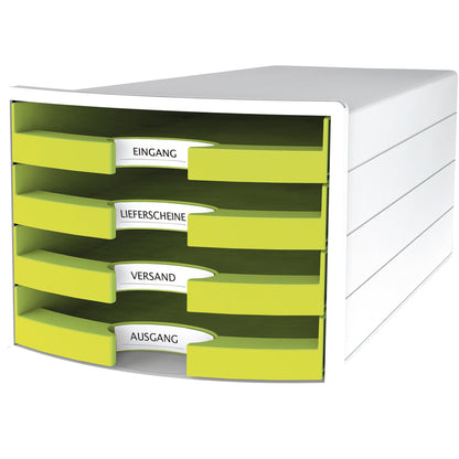 HAN Schubladenbox IMPULS 4 Schubladen DIN A4, DIN C4 Polystyrol Gehäusefarbe: weiß Farbe der Schublade: Trend Colour lemon
