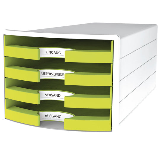 HAN Schubladenbox IMPULS 4 Schubladen DIN A4, DIN C4 Polystyrol Gehäusefarbe: weiß Farbe der Schublade: Trend Colour lemon