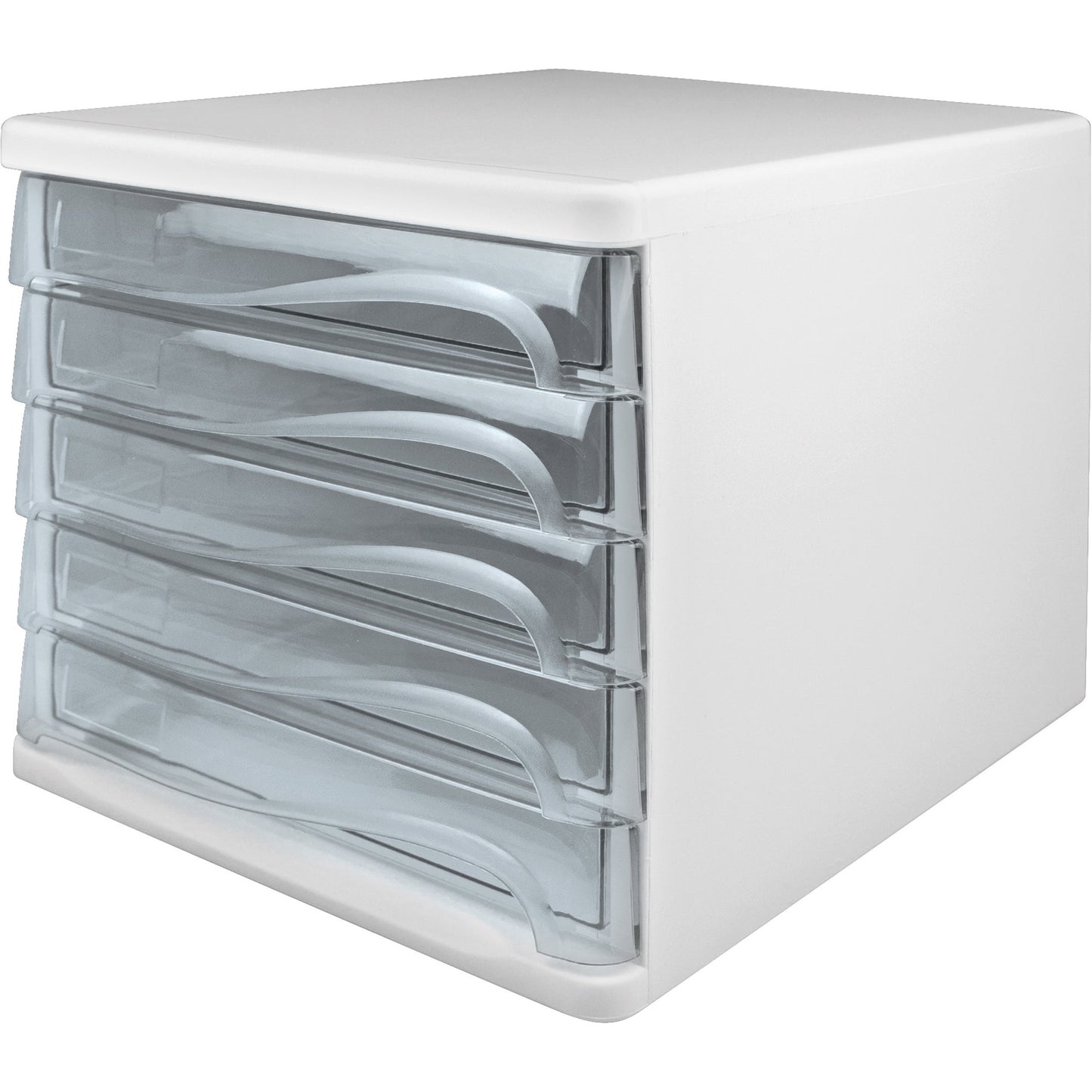 helit Schubladenbox the wave 5 Schubladen DIN A4, DIN C4 Polypropylen/Polystyrol Gehäusefarbe: weiß Farbe der Schublade: glasklar