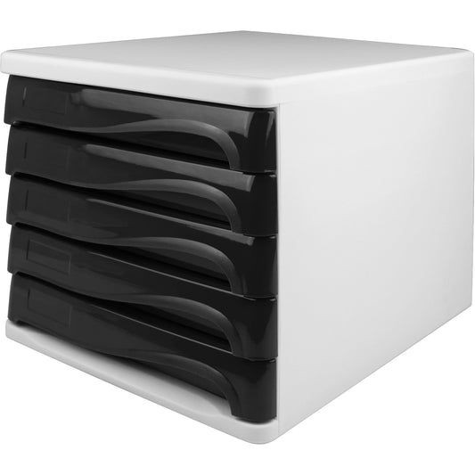 helit Schubladenbox the wave 5 Schubladen DIN A4, DIN C4 Polypropylen/Polystyrol Gehäusefarbe: weiß Farbe der Schublade: schwarz