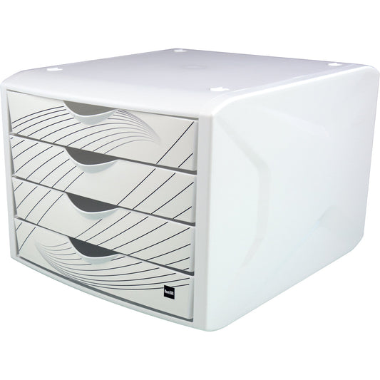 helit Schubladenbox the chameleon 4 Schubladen DIN A4, DIN C4 Polypropylen Gehäusefarbe: weiß Farbe der Schublade: weiß
