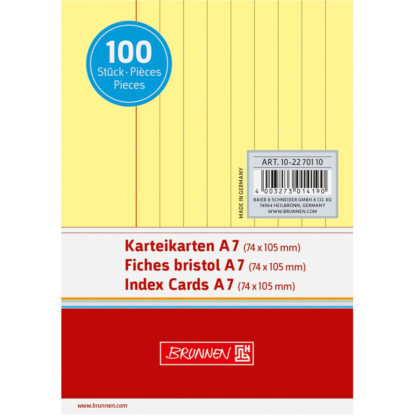 BRUNNEN Karteikarte DIN A7 quer liniert gelb 100 St./Pack.