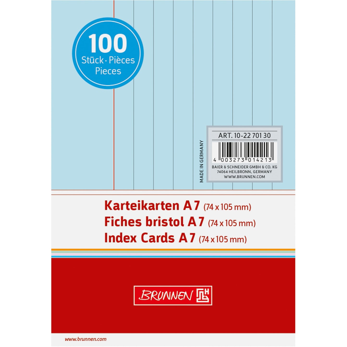 BRUNNEN Karteikarte DIN A7 quer liniert blau 100 St./Pack.