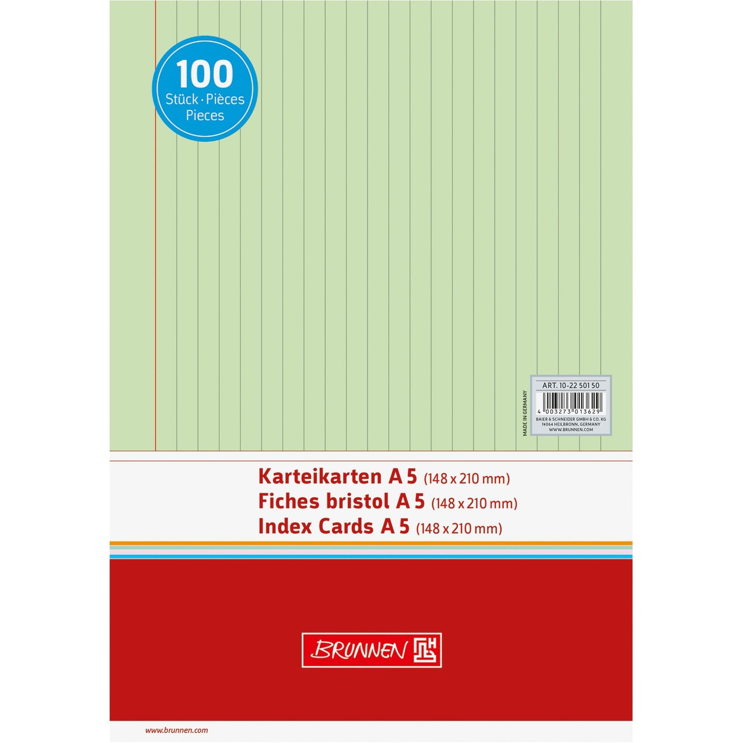 BRUNNEN Karteikarte DIN A5 quer liniert grün 100 St./Pack.