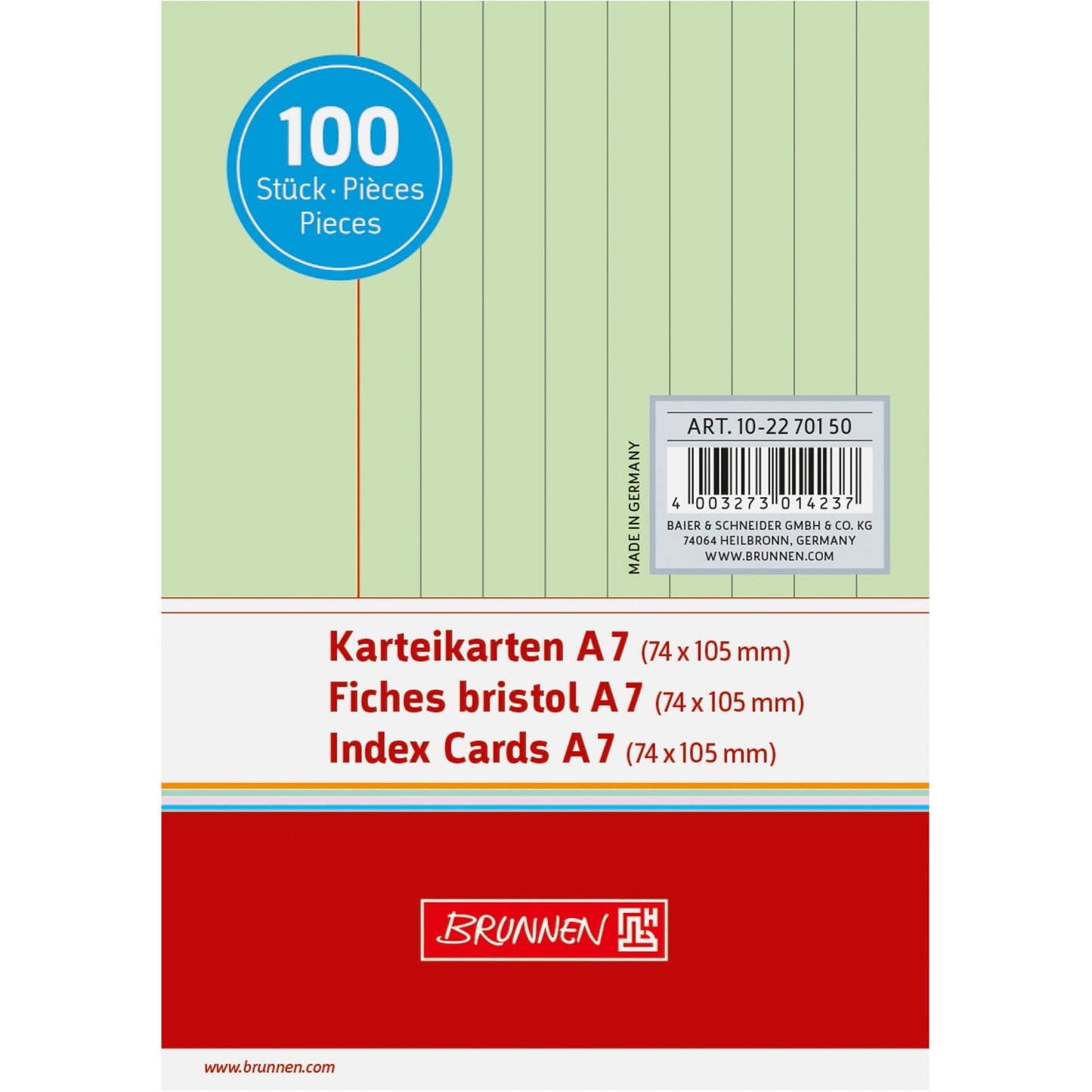 BRUNNEN Karteikarte DIN A7 quer liniert grün 100 St./Pack.