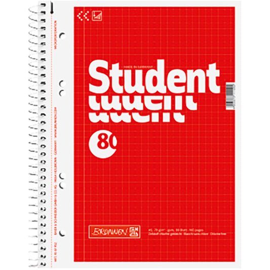 BRUNNEN Collegeblock Student DIN A5 kariert 70g/m² rot 80 Bl.