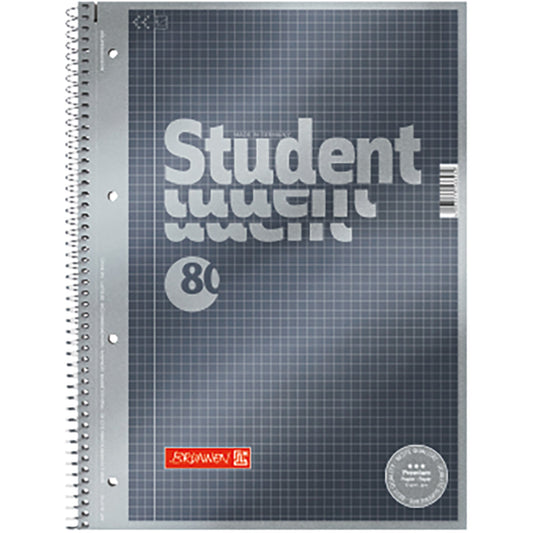 BRUNNEN Collegeblock Student Premium DIN A4 kariert mit Rand innen 90g/m² anthrazit metallic 80 Bl.