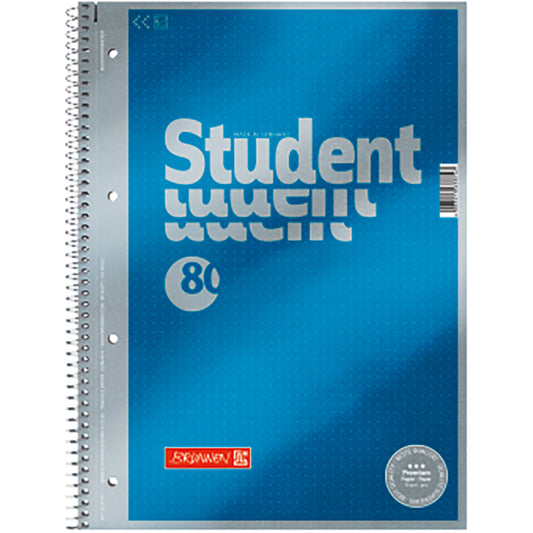 BRUNNEN Collegeblock Student Premium DIN A4 punktkariert (dotted) 90g/m² cyan metallic 80 Bl.