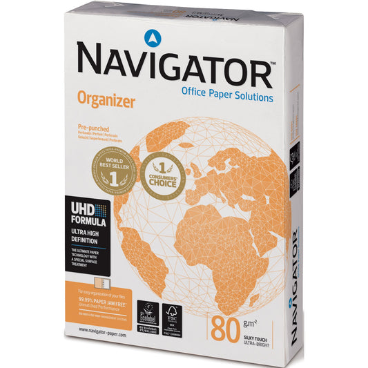 Navigator Kopierpapier Organizer DIN A4 80g/m² holzfrei 2fach Lochung hochweiß 500 Bl./Pack.