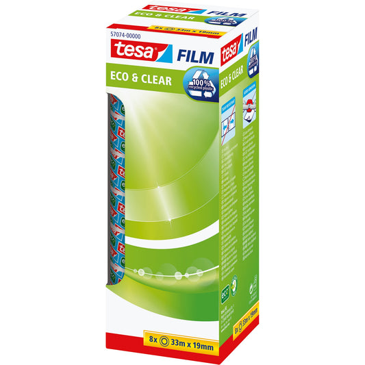 tesa® Klebefilm tesafilm® Eco & Clear 19 mm x 33 m (B x L) einseitig klebend ohne Lösungsmittel Polypropylen, 100 % recycelt transparent 8 St./Pack.