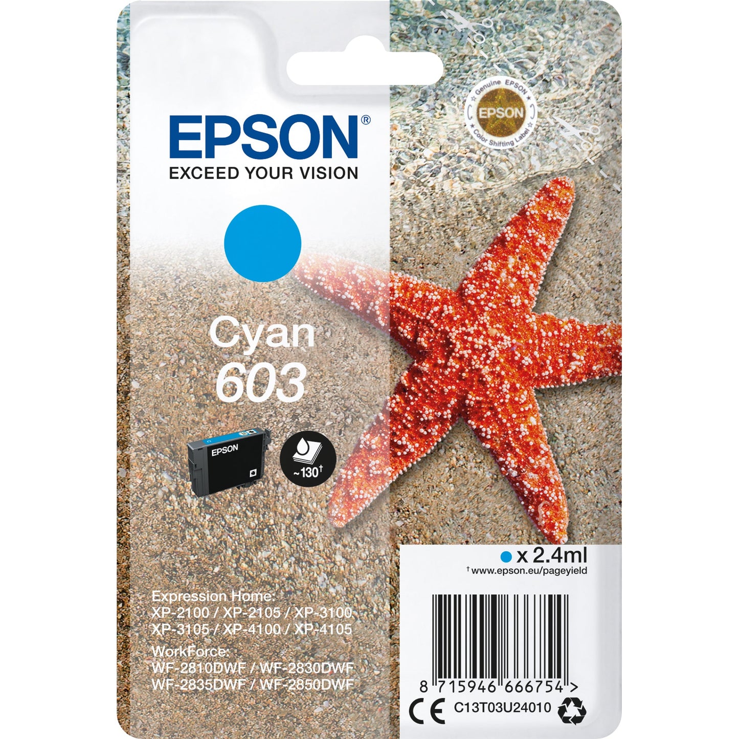 Epson Tintenpatrone Originalzubehör 603 ca. 150 Seiten cyan 2,4ml