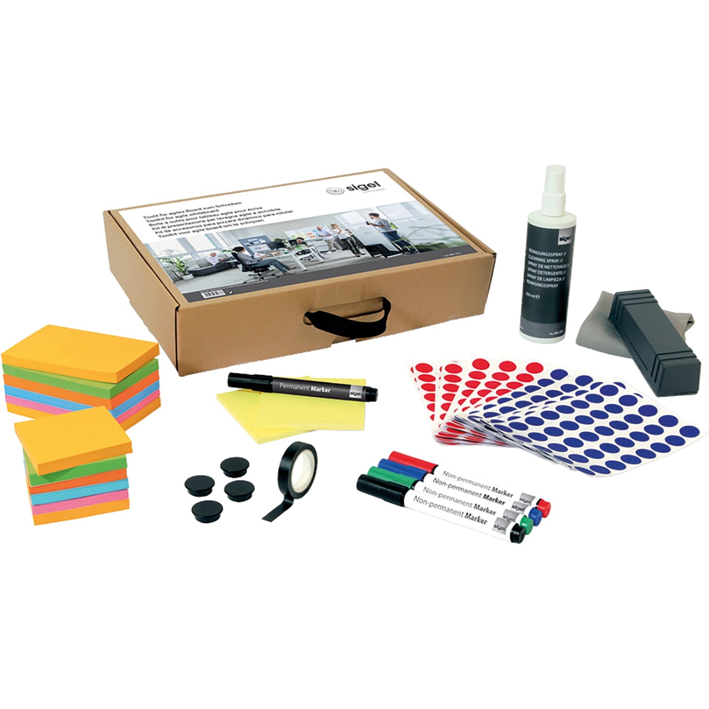 SIGEL Whiteboard Meet up Bundle Wall rail Maße der Oberfläche: 90 x 180 cm (B x H) Tafel magnethaftend beidseitig beschreibbar inkl. Wandschienensystem Meet up MU060, Moderationsbox Meet up MU251 Metall weiß