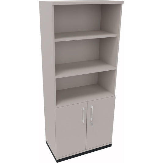 Regalschrank endless 800 x 1.869 x 442 mm (B x H x T) 3 Fachböden Flügeltüren ohne Rollen Holz lichtgrau