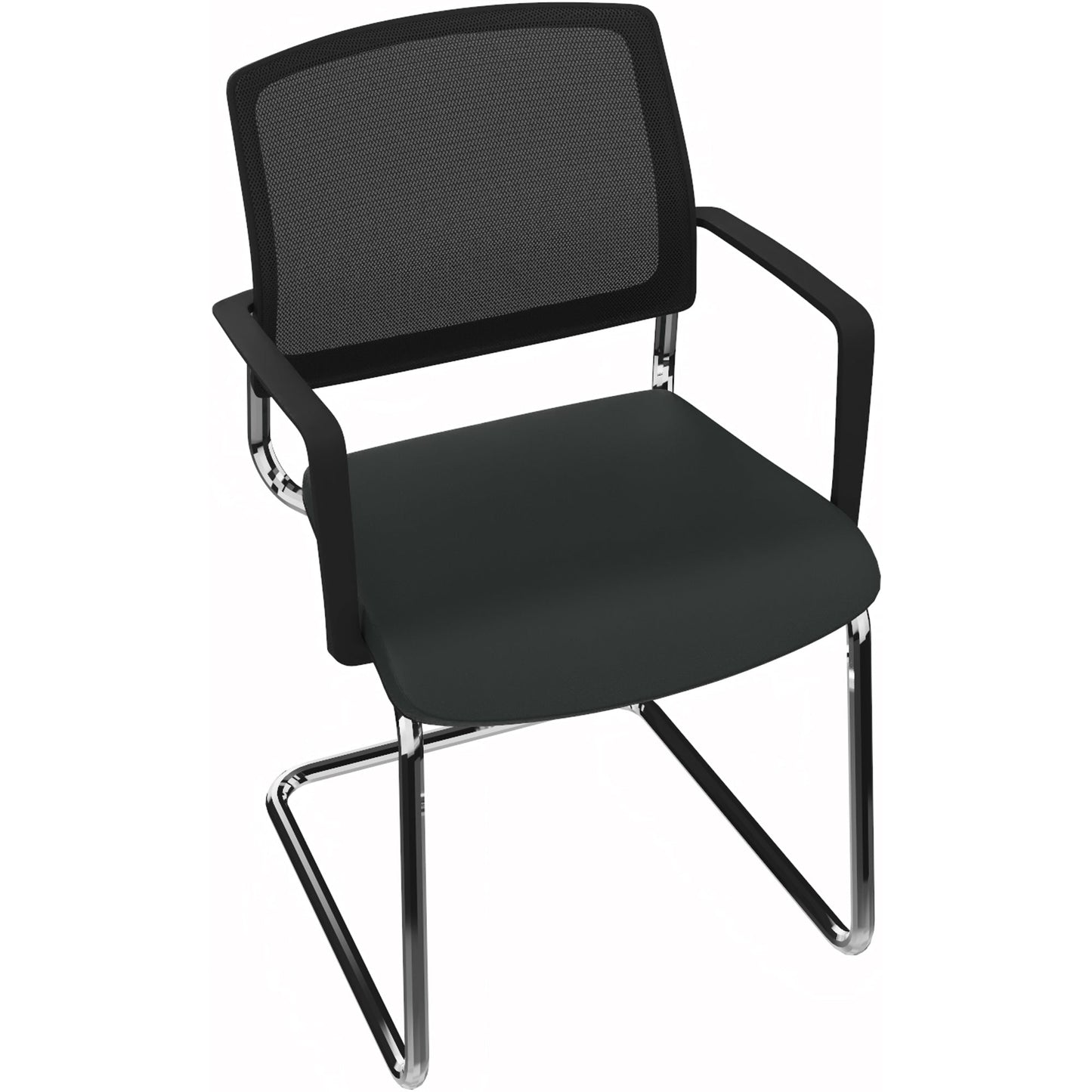 Konferenzstuhl 44,5cm mit Armlehnen Material der Sitzfläche: 100 % Polyester, recycelt Material der Rückenlehne: 100 % Polyester Farbe: schwarz