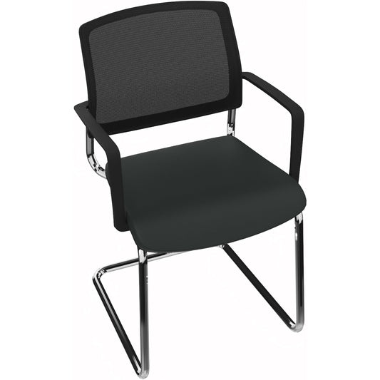 Konferenzstuhl 44,5cm mit Armlehnen Material der Sitzfläche: 100 % Polyester, recycelt Material der Rückenlehne: 100 % Polyester Farbe: schwarz