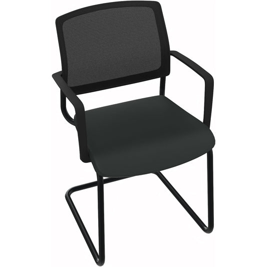 Konferenzstuhl 44,5cm mit Armlehnen Material der Sitzfläche: 100 % Polyester, recycelt Material der Rückenlehne: 100 % Polyester Farbe: schwarz