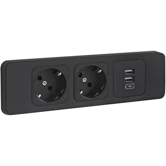 Einbau-Steckdosenleiste 2 Steckdosen 2 USB Ports