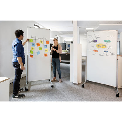 MAUL Whiteboard MAULpro easy2move Maße der Oberfläche: 75 x 180 cm (B x H) Tafel magnethaftend beidseitig beschreibbar inkl. zwei Flipchartblockhalter Stahl kunststoffbeschichtet grau
