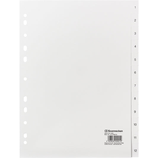 Soennecken Zahlenregister DIN A4 1-12 Polypropylen weiß