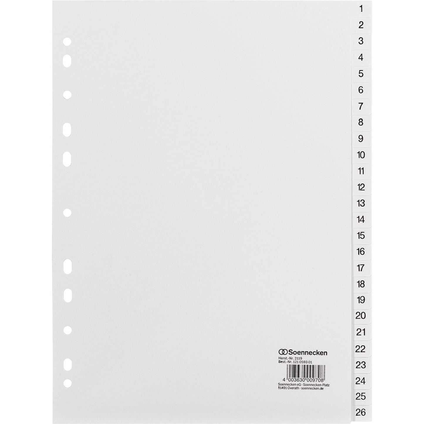 Soennecken Zahlenregister DIN A4 1-52 Polypropylen weiß