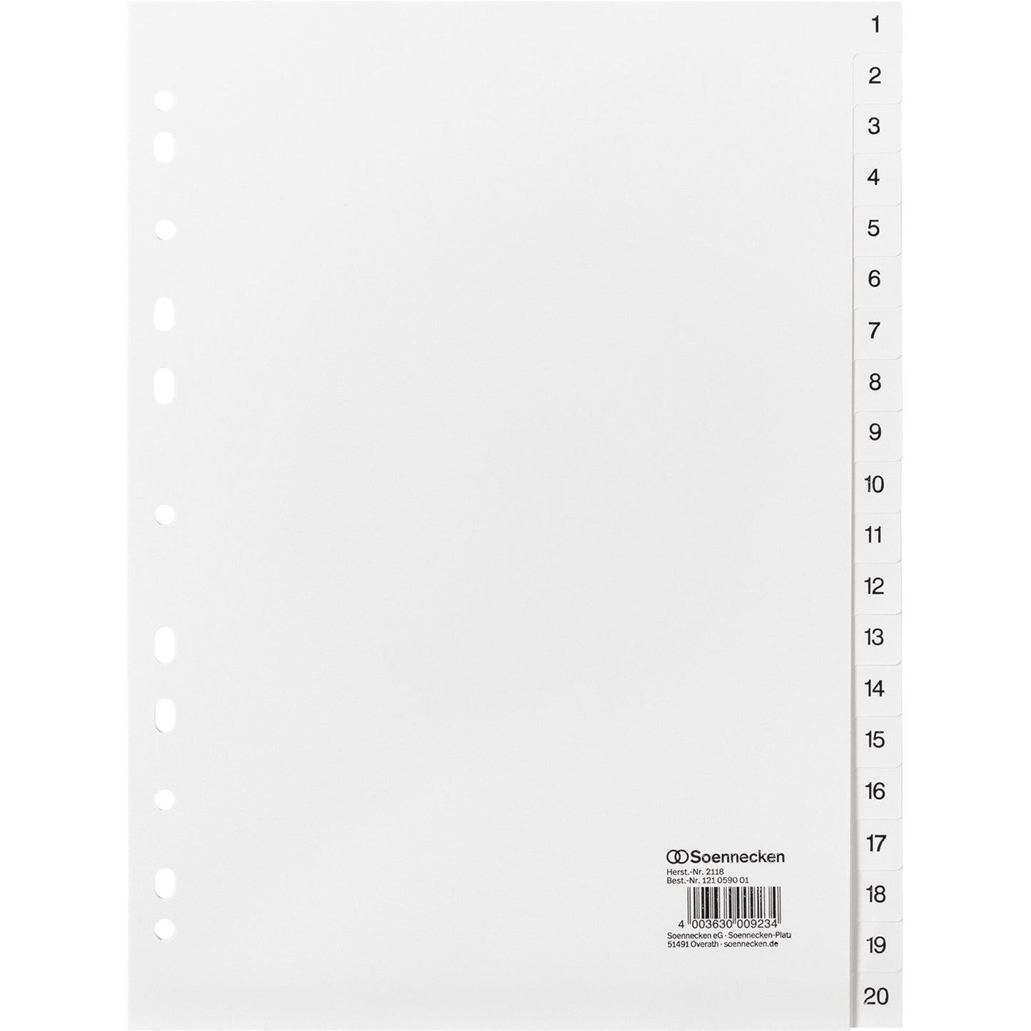 Soennecken Zahlenregister DIN A4 1-20 Polypropylen weiß