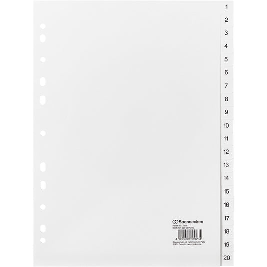 Soennecken Zahlenregister DIN A4 1-20 Polypropylen weiß