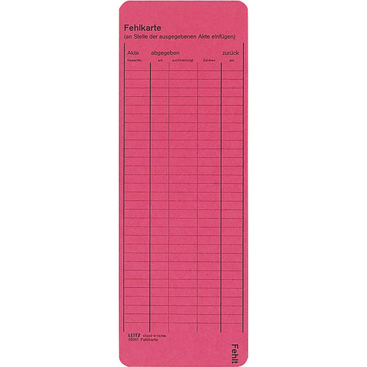 Leitz Einstellfehlkarte DIN A4 450g/m² Karton rot 50 St./Pack.