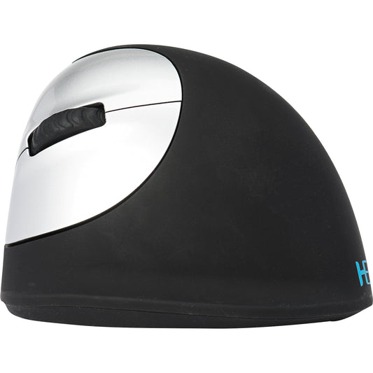 R-Go Tools Optische PC Maus HE Mouse Linkshänder ergonomisch USB-A 8m Akku inkl. Ladekabel, Empfänger schwarz