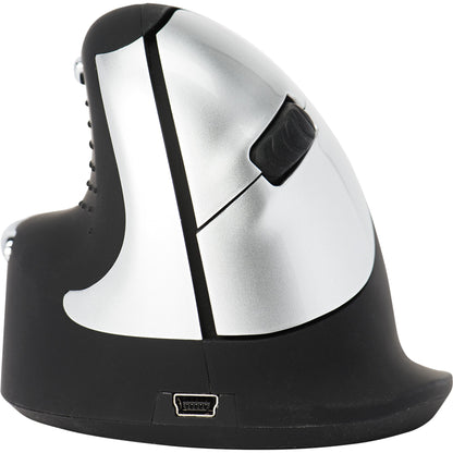 R-Go Tools Optische PC Maus HE Mouse Linkshänder ergonomisch USB-A 8m Akku inkl. Ladekabel, Empfänger schwarz