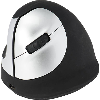 R-Go Tools Optische PC Maus HE Mouse Linkshänder ergonomisch USB-A 8m Akku inkl. Ladekabel, Empfänger schwarz