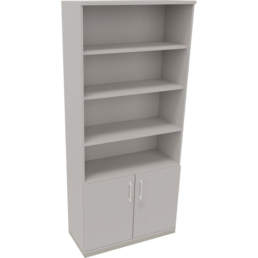 Regalschrank endless 1.000 x 2.221 x 442 mm (B x H x T) 4 Fachböden Flügeltüren ohne Rollen Holz lichtgrau