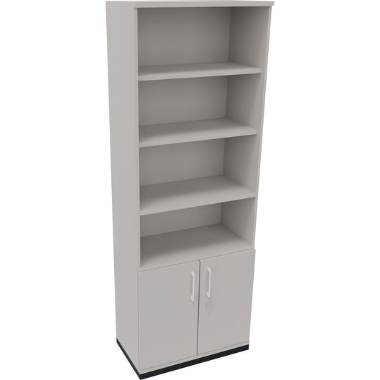 Regalschrank endless 800 x 2.221 x 442 mm (B x H x T) 4 Fachböden Flügeltüren ohne Rollen Holz lichtgrau