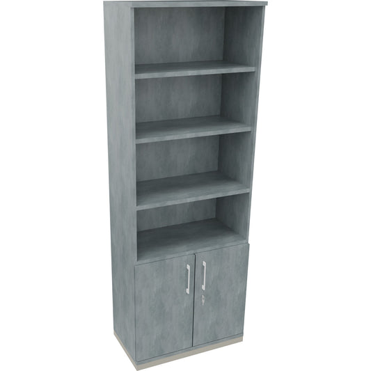 Regalschrank endless 800 x 2.221 x 442 mm (B x H x T) 4 Fachböden Flügeltüren ohne Rollen Holz beton hell