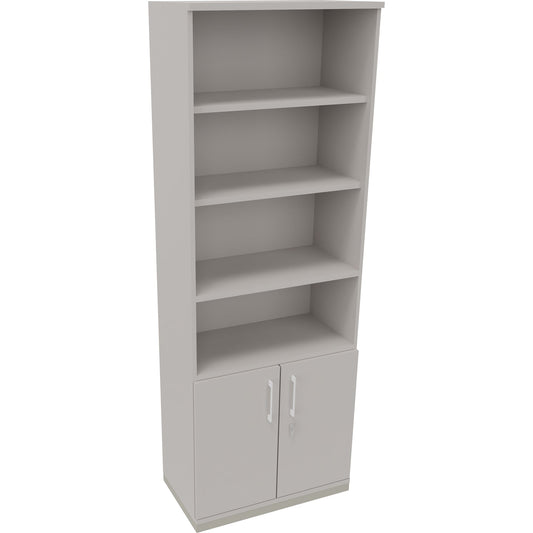 Regalschrank endless 800 x 2.221 x 442 mm (B x H x T) 4 Fachböden Flügeltüren ohne Rollen Holz lichtgrau