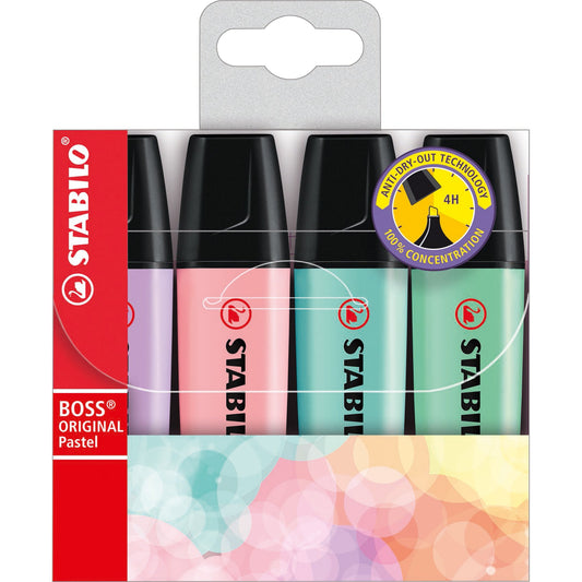 STABILO® Textmarker BOSS® ORIGINAL Pastel 2-5mm farbig sortiert Keilspitze 4 St./Pack.