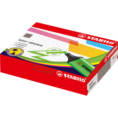 STABILO® Textmarker BOSS® ORIGINAL 2-5mm farbig sortiert Keilspitze 10 St./Pack.