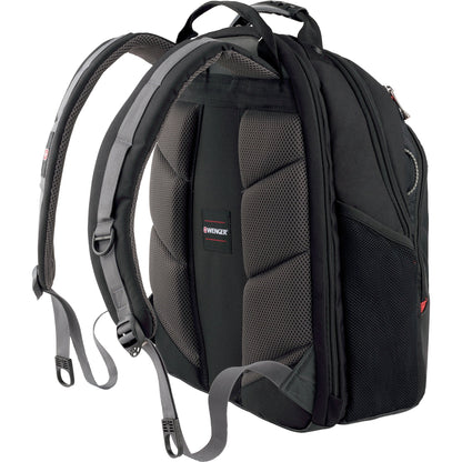 Wenger Notebookrucksack LEGACY 28 x 34 x 18 cm (B x H x T) Reißverschluss Hauptfach, Laptopfach, optimiertem Organizerfach, zwei seitlichen Netztaschen, Band für Trolleybefestigung Polyester schwarz/grau