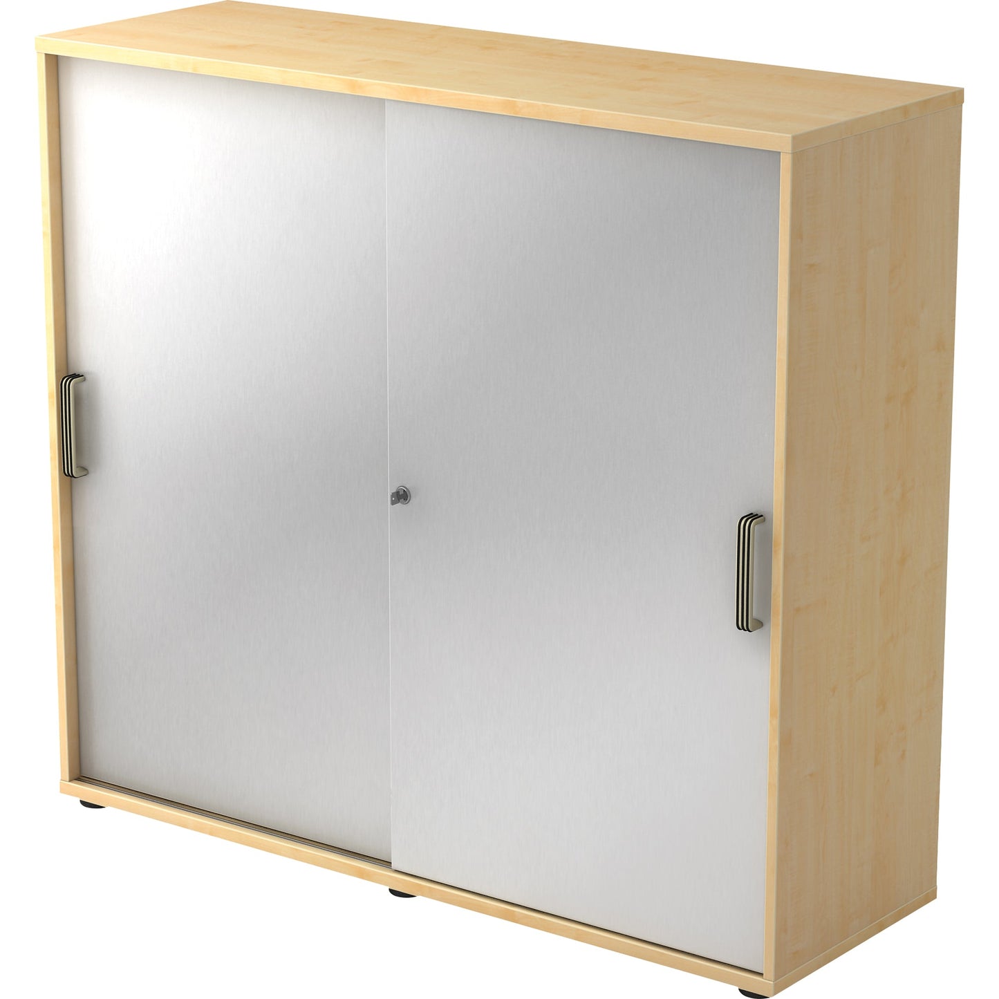 Hammerbacher Schiebetürenschrank 1.200 x 1.100 x 400 mm (B x H x T) Spanplatte, melaminharzbeschichtet Farbe der Front: silber Farbe des Korpus: ahorn