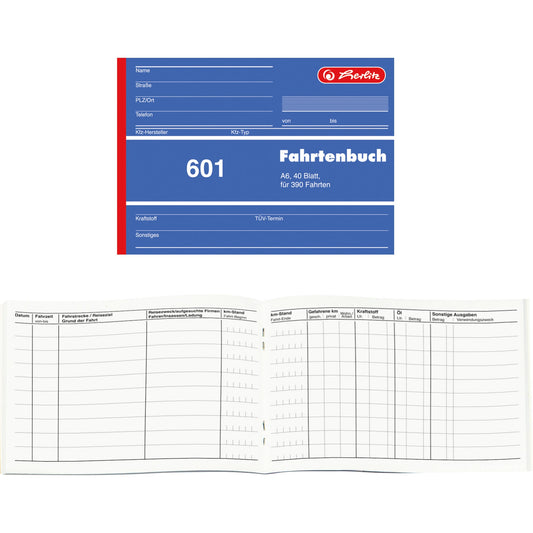 Herlitz Fahrtenbuch DIN A6 quer PKW blau 40 Bl.