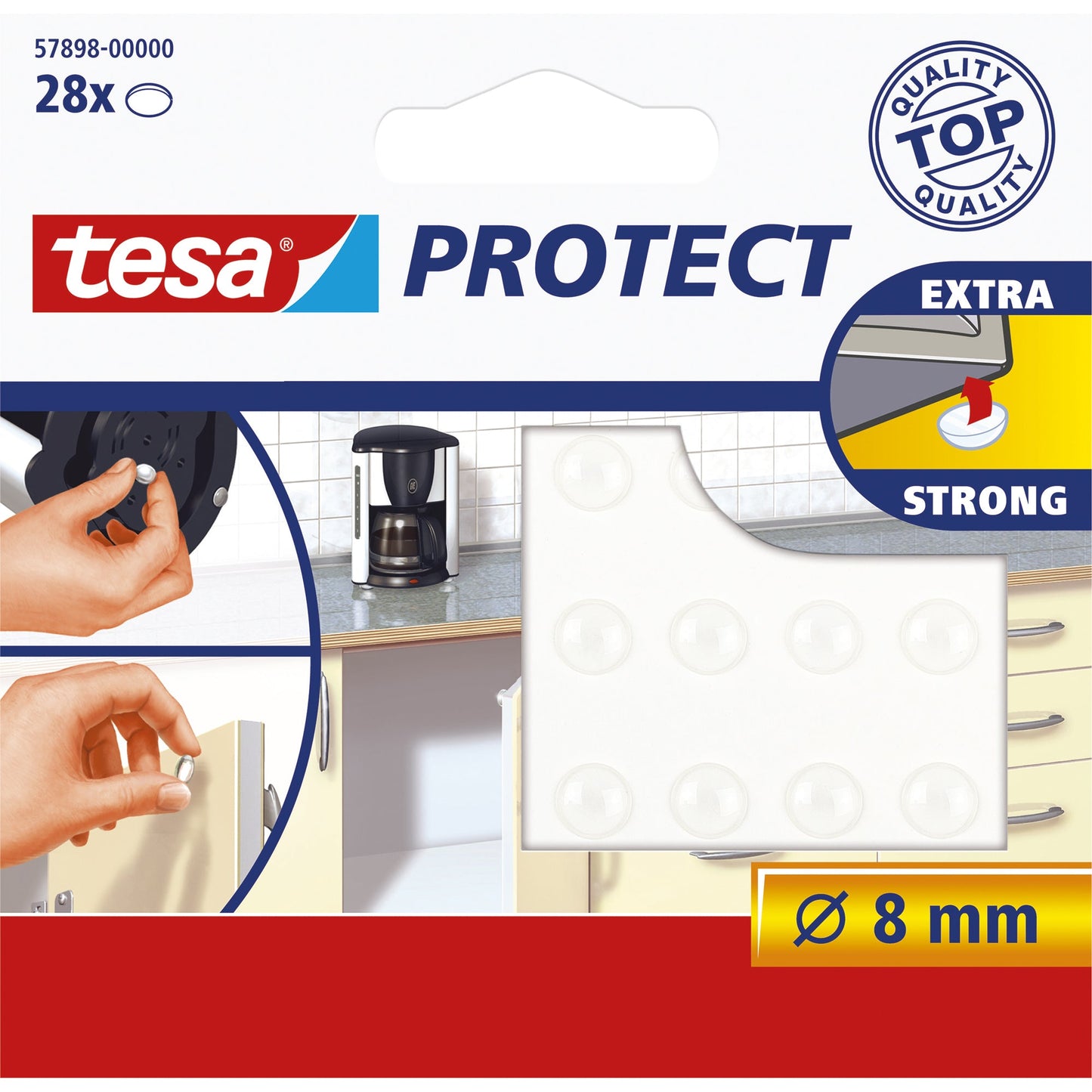 tesa® Schutzpuffer Protect® Türen, Schubladen, Kaffeemaschinen, Lautsprecherboxen, Wasserkocher 8mm Ethylenvinylacetat transparent 28 St./Pack.