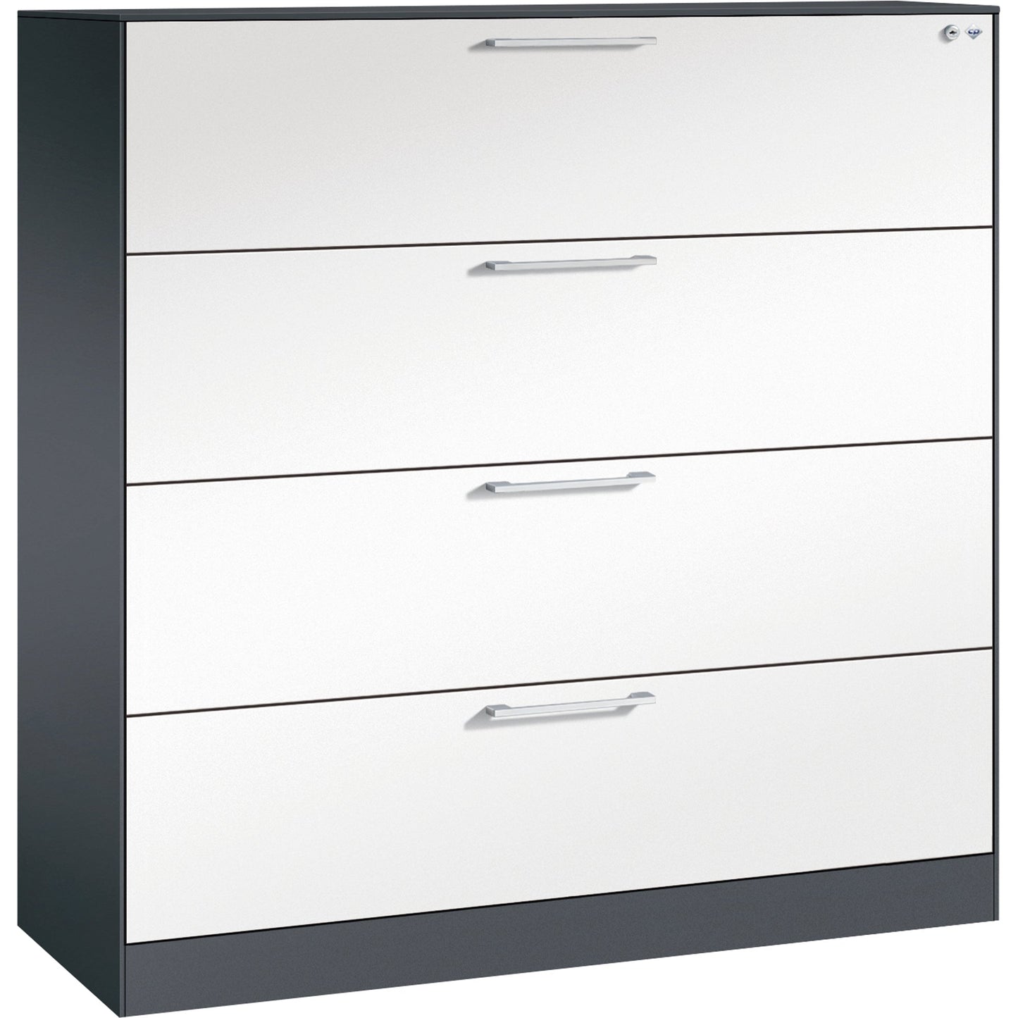 C+P Hängeregistraturschrank Asisto 1.200 x 1.298 x 435 mm (B x H x T) Stahl, lackiert Farbe der Front: verkehrsweiß Farbe des Korpus: schwarzgrau